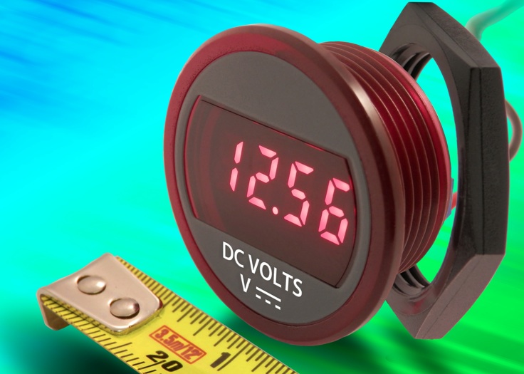 Compact self-powered DC panel mount voltmeter suits battery monitoring