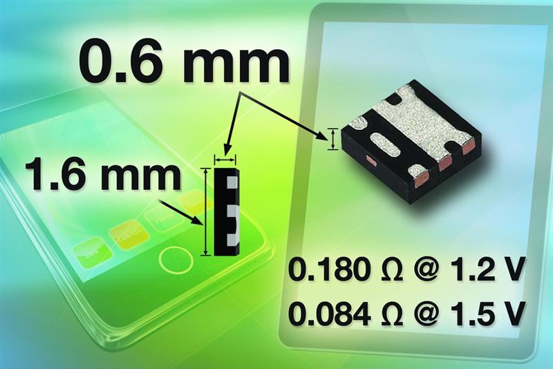 Vishay Siliconix 8 V P-Channel TrenchFET Power MOSFET Offers Industry's Lowest On-Resistance Down to 34 m? at 4.5 V in the 1.6 mm by 1.6 mm Footprint Area With Sub-0.8-mm Profile