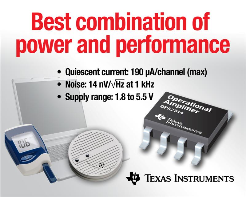 TIs low-power op amps provide best combination of power and performance for low-voltage, cost-sensitive applications
