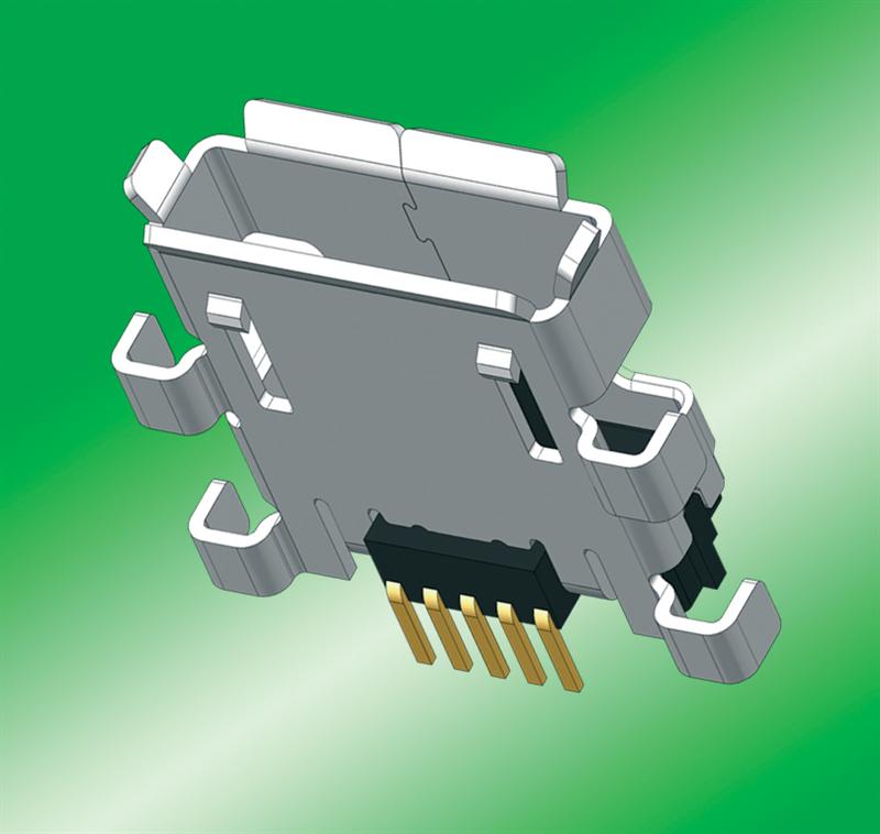 Micro-AB USB receptacle from SUYIN for sturdy under-board mounting