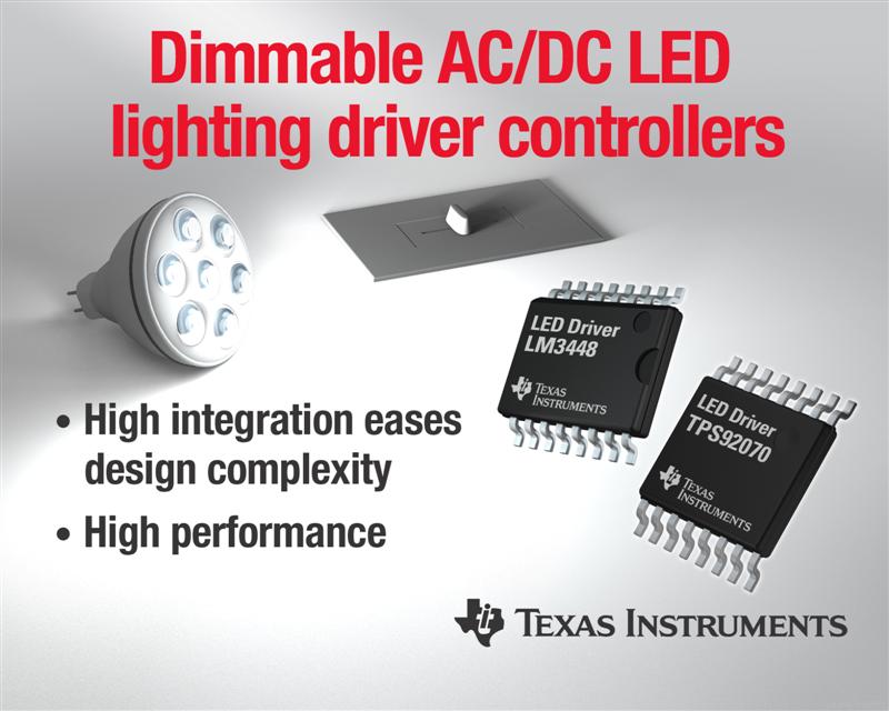 TI introduces two phase-dimmable, offline LED lighting drivers