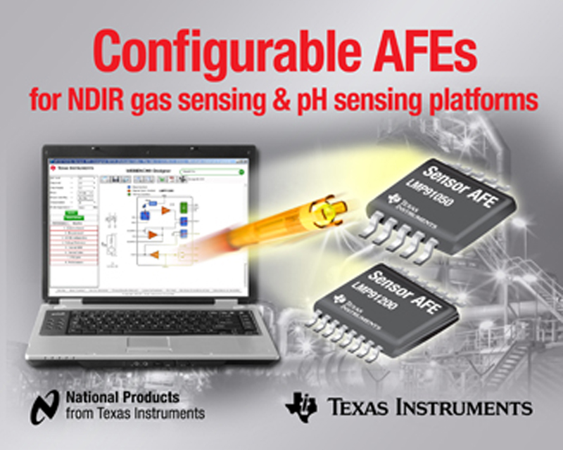TI introduces worlds first configurable NDIR gas sensing and pH sensing AFEs