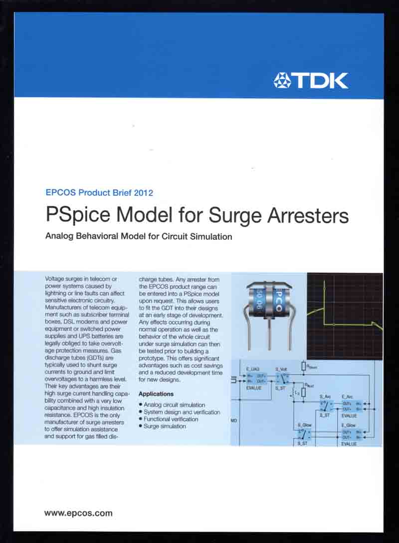 New TDK Brochure Features PSpice Model For EPCOS Surge Arresters