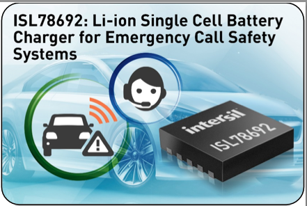 Intersil’s highly-integrated Li-ion charger safeguards battery in automotive eCall systems