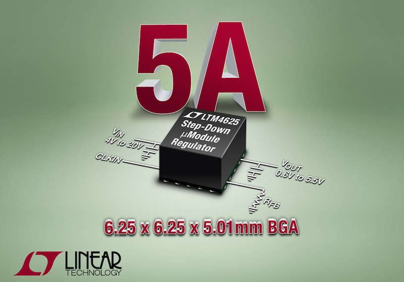 Linear's latest step-down µModule regulator's entire solution fits within 0.5cm² 