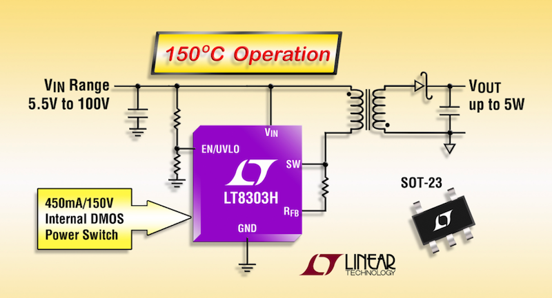 Linear's 100V no-opto flyback regulator delivers 5W in SOT-23 package