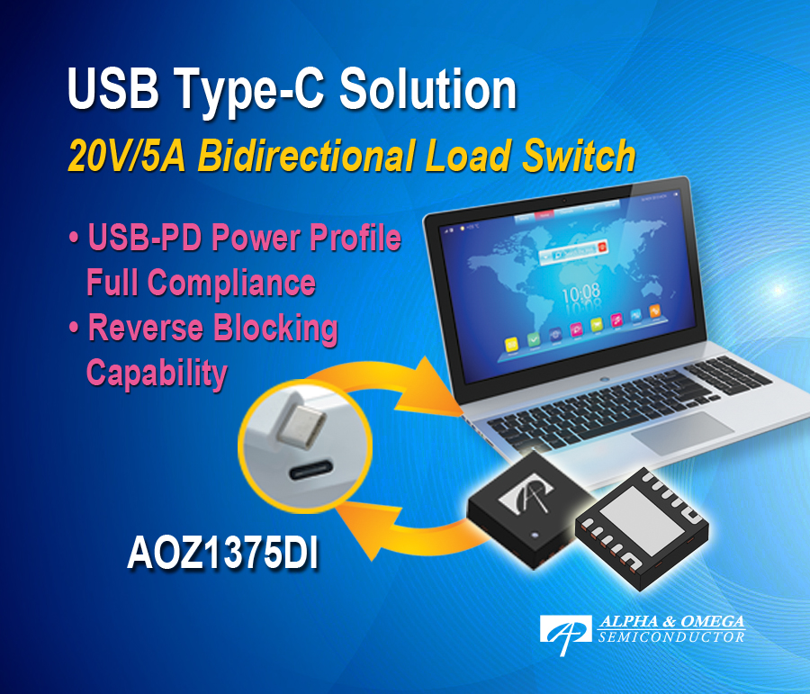  Alpha and Omega Semiconductor Introduces First USB Type-C Load Switch