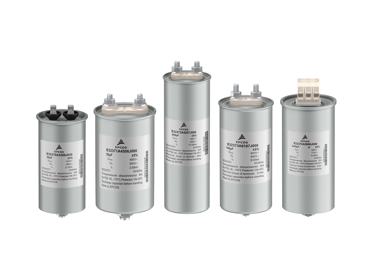 Single-Phase Power Capacitors Designed for Rated AC Voltages of Between 250 Vrms and 600 Vrms