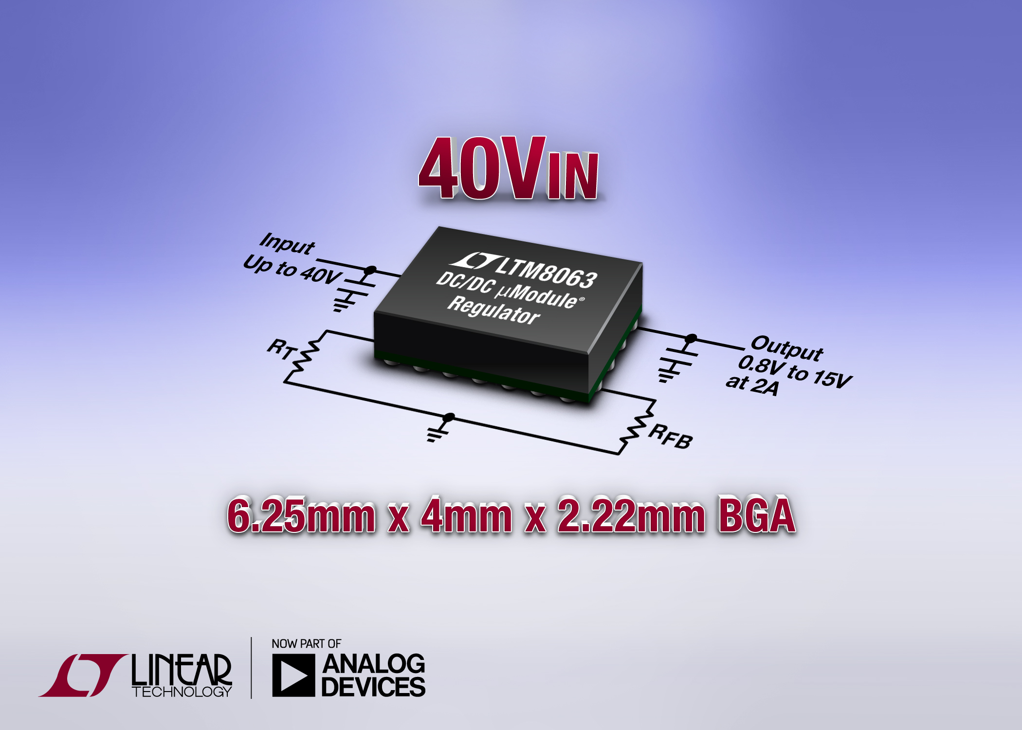 40VIN, 2A Silent Switcher µModule Regulator in 6.25mm x 4mm BGA Package