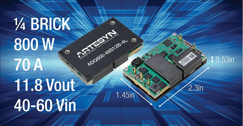 New Artesyn 800W Quarter Brick DC-DC Converter Provides High Efficiency and Thermal Performance for Telecom, Computing and Server Equipment