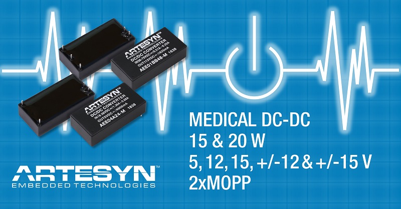 New Artesyn Embedded Technologies 15 W and 20 W DC-DC Converters Feature Medical Safety Approvals