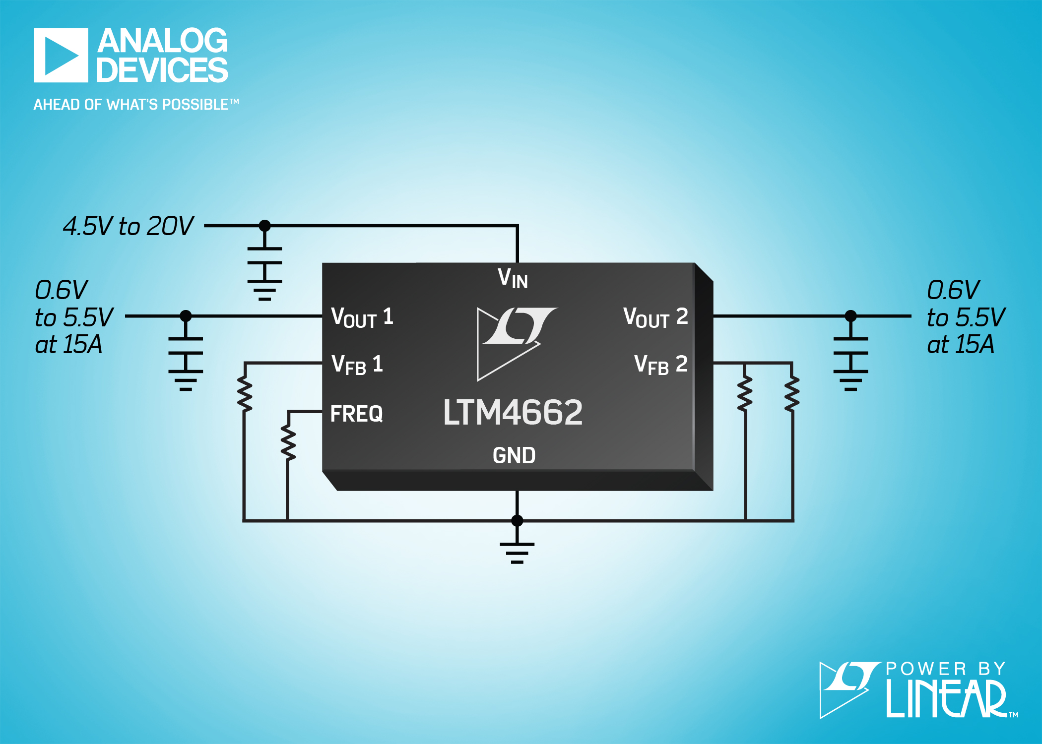 Dual 15A or Single 30A μModule Regulator with Stacked Inductor Package is 96% Peak Efficient