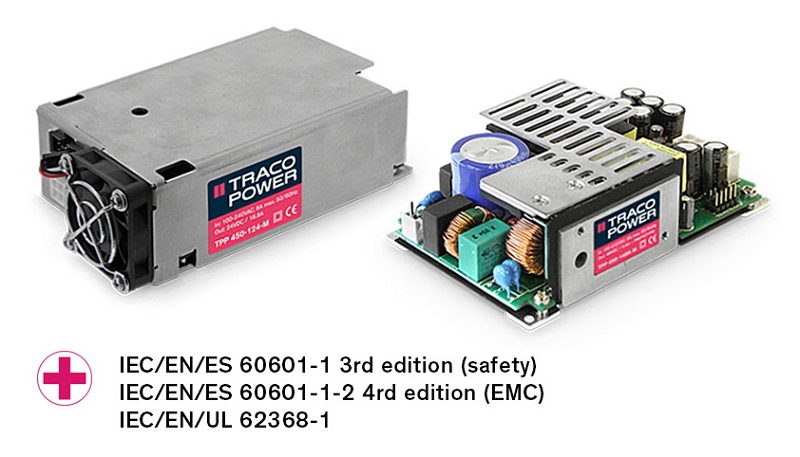 Highest power density for convection/conduction cooled medical power supplies in 3”x 5”package