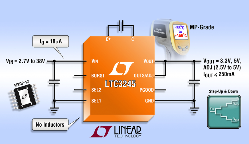 Low-noise buck/boost charge pump available for hi-rel MP-grade temperature apps