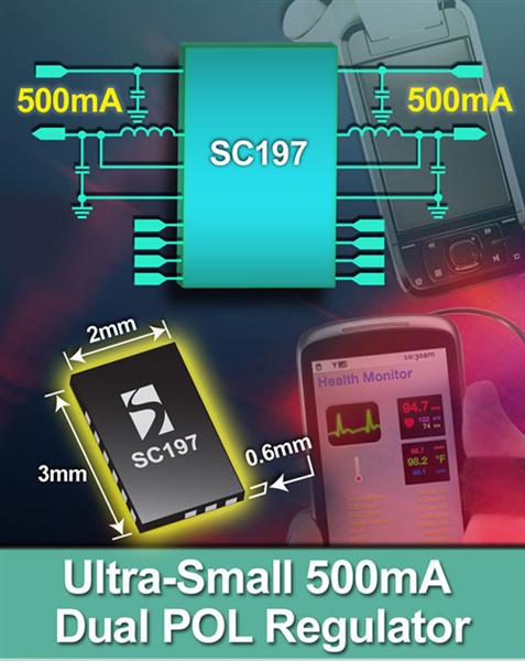 Ultra-Small, 500mA Dual POL Regulator from Semtech Replaces LDOs with Higher Efficiency Alternative