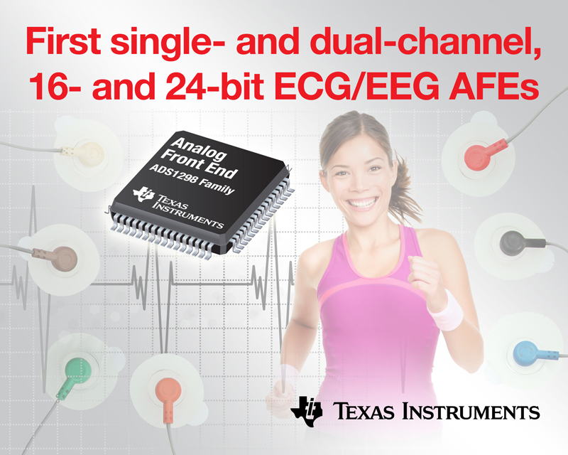 TI introduces industrys first single- and dual-channel, 16- and 24-bit ECG/EEG analog front ends