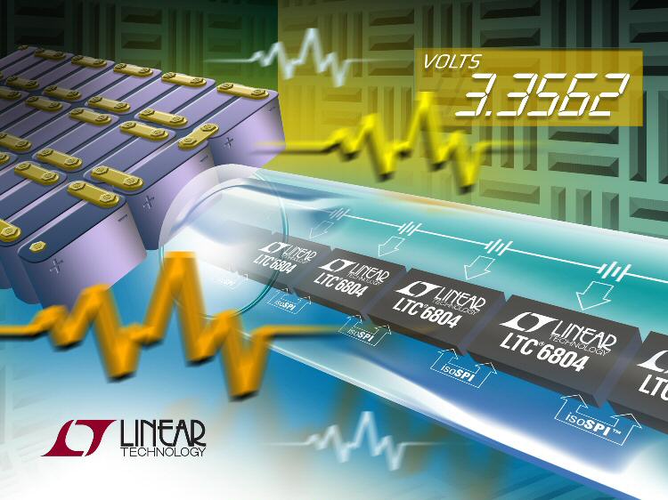 Linear Technology's 0.04%-accurate hybrid/electric battery monitor includes isolated interface