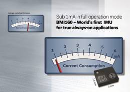 Bosch Sensortec claims first IMU with sub-1mA current consumption for always-on applications
