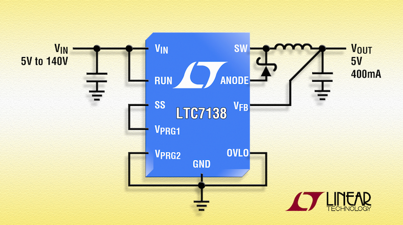 Linear's 140V, 400mA step-down converter achieves 12µA quiescent current