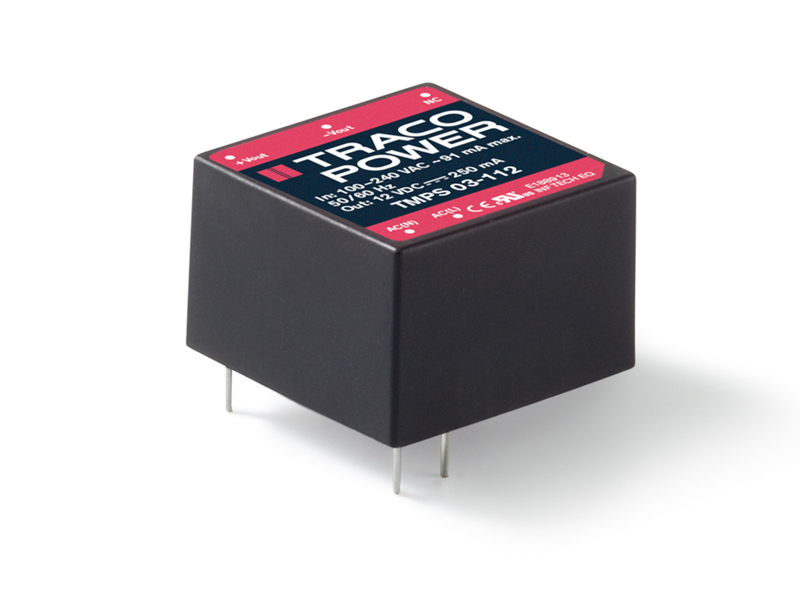 Traco TMPS 03 series compact AC/DC supplies come fully encapsulated