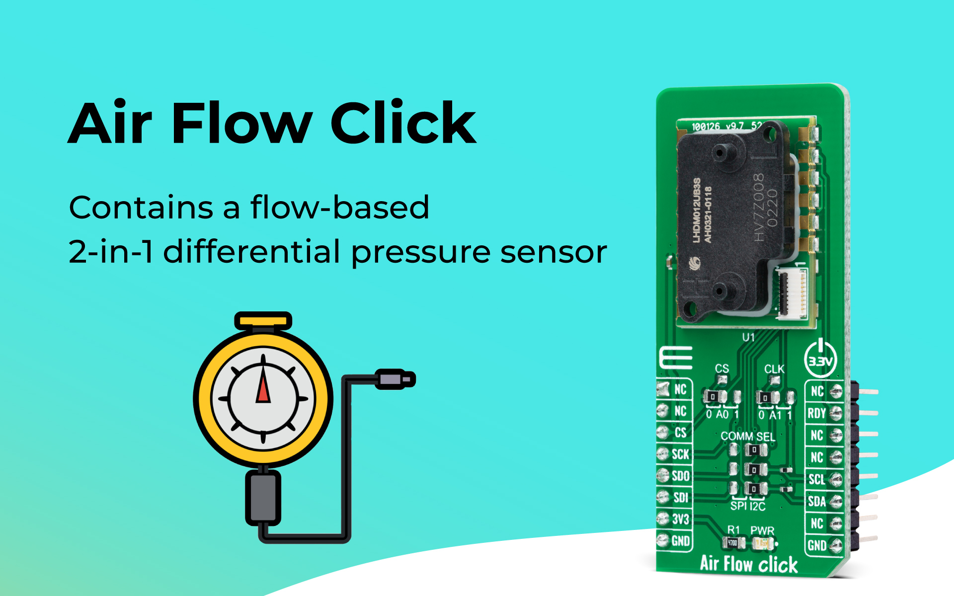 Air Flow Monitoring Differential Pressure Sensor Click Board