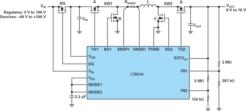 4-Switch Buck-Boost Controller with Pass-Thru Capability Eliminates Switching Noise