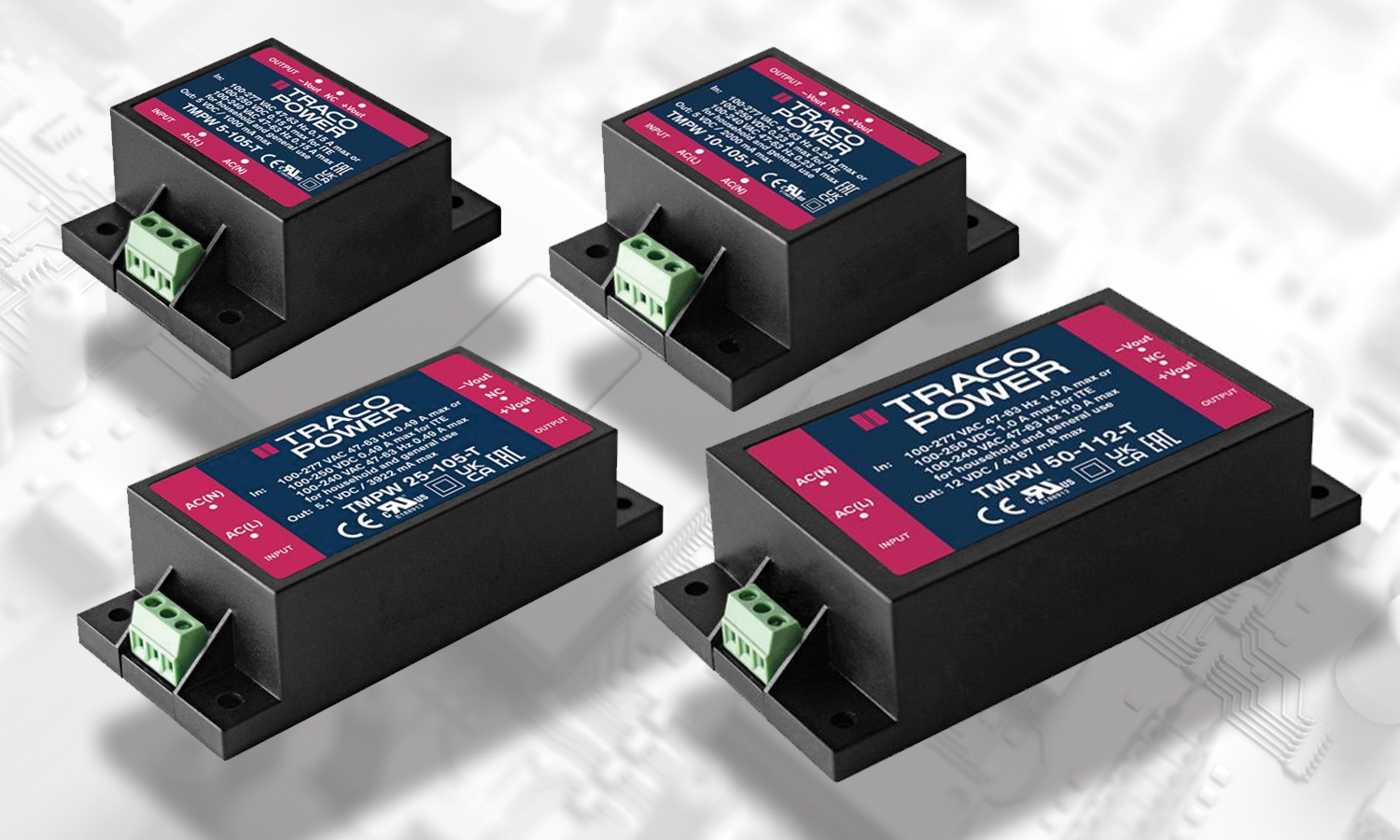 TMPW 5-50 W AC/DC Modules now offer Chassis Mount with Screw Terminal Connections